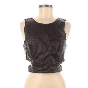 Black Faux Leather Zipper Vest
